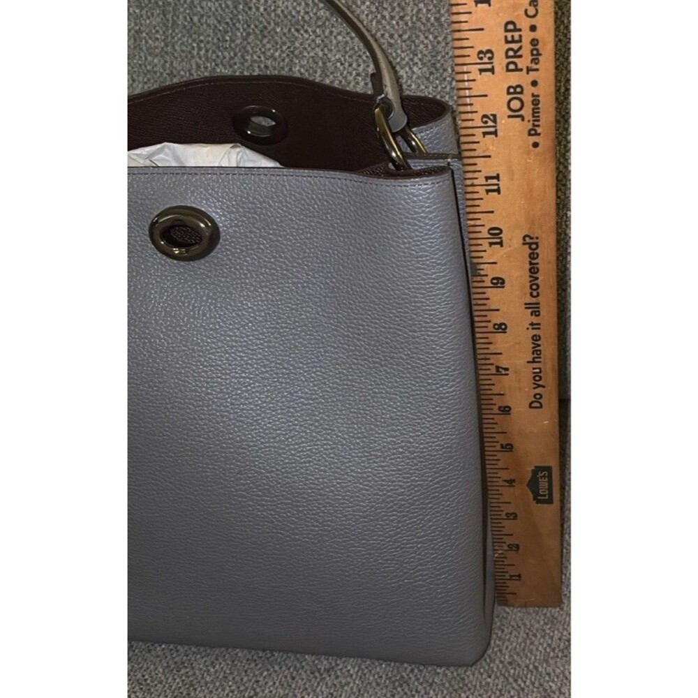 COACH Polished Pebble Leather Charlie Bucket Bag Grey Crossbody Purse Designer - Picture 11 of 13